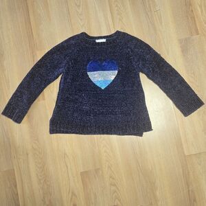 Btween Girls Sequin Heart Navy Blue Crochet Knit Sweater Size 10